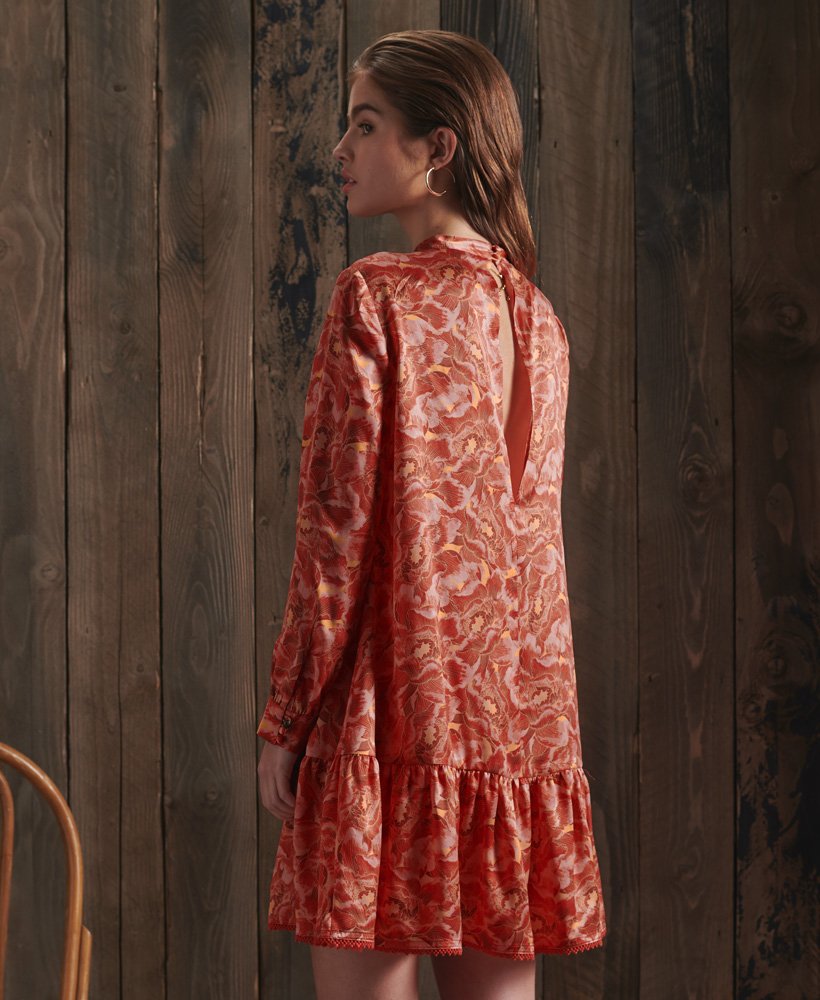 limited edition dry printed zijden jurk met rode bloemenprint