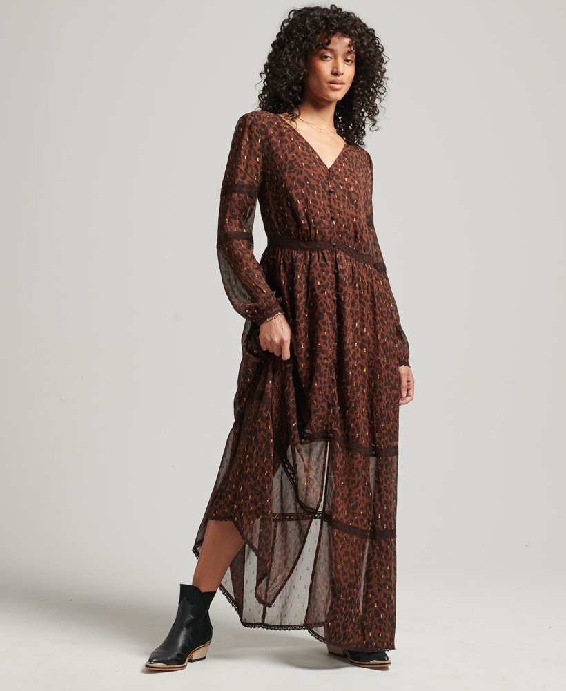 geweven maxi-jurk met luipaardprint