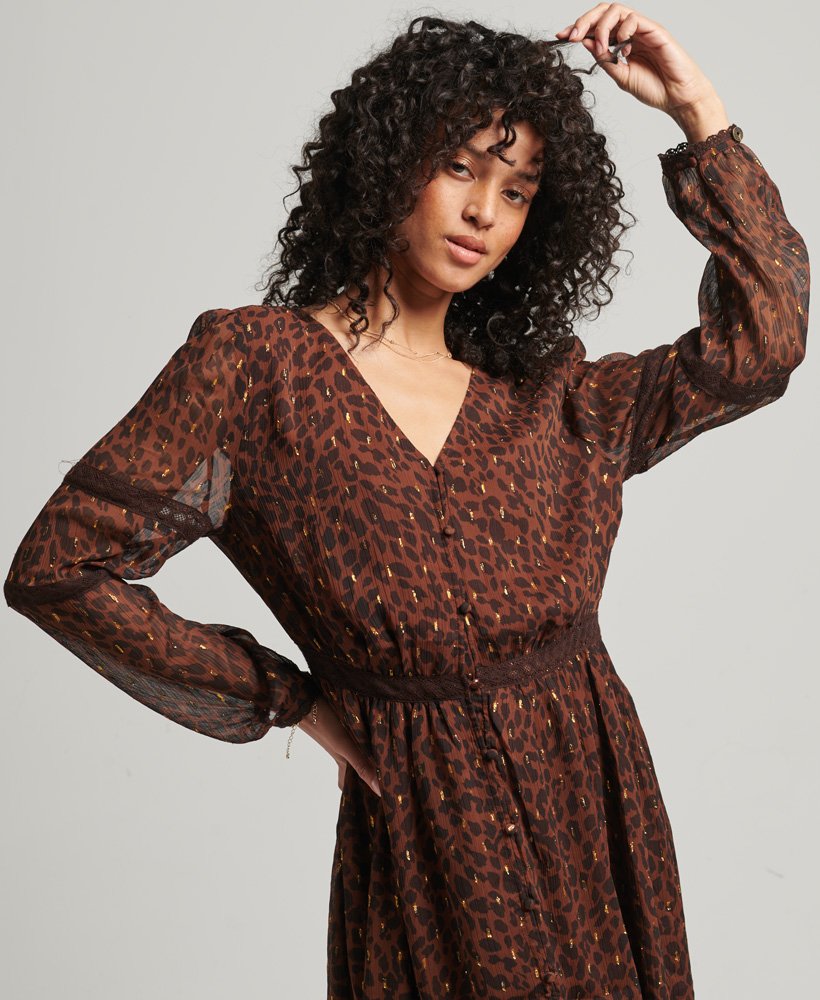 geweven maxi-jurk met luipaardprint