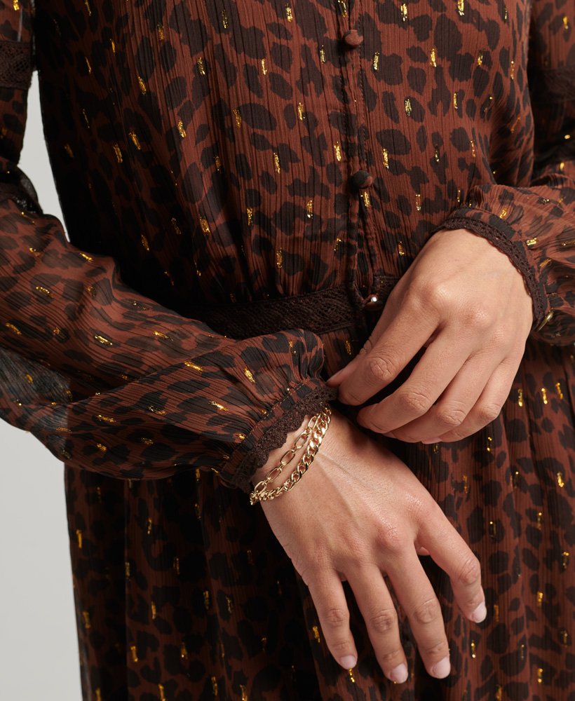 geweven maxi-jurk met luipaardprint