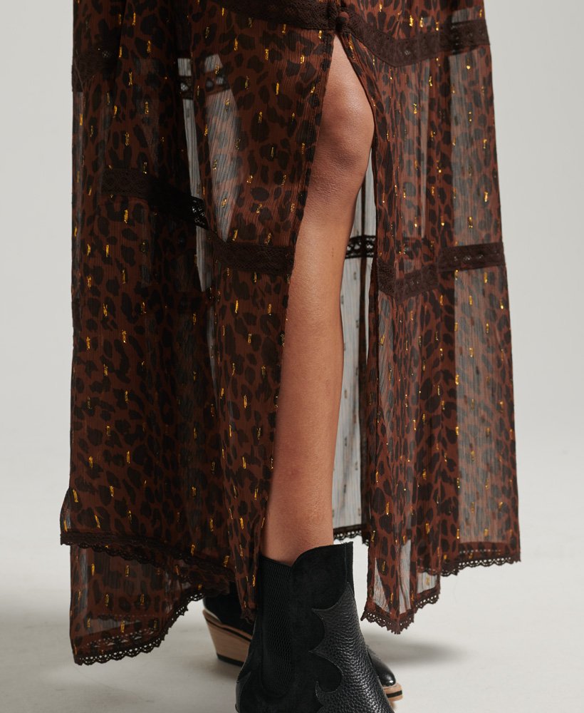 geweven maxi-jurk met luipaardprint