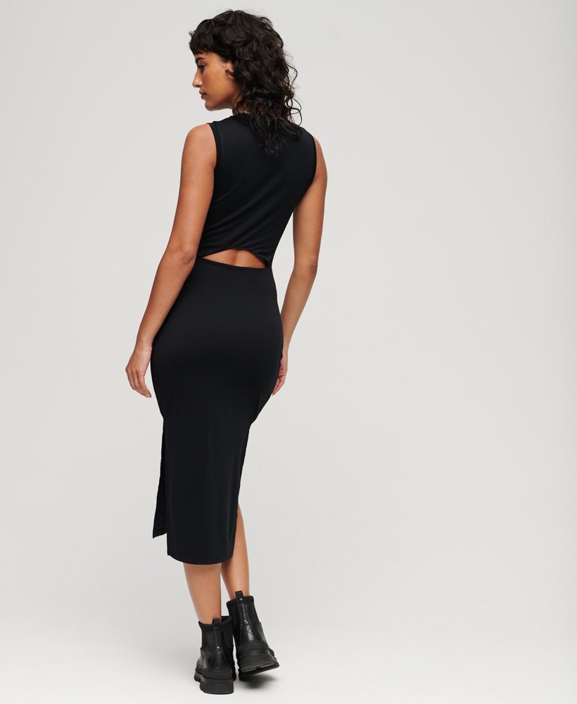 jersey midi-jurk met detail op de rug in zwart