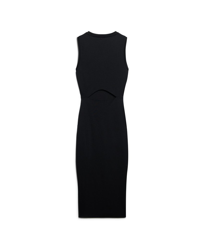 jersey midi-jurk met detail op de rug in zwart