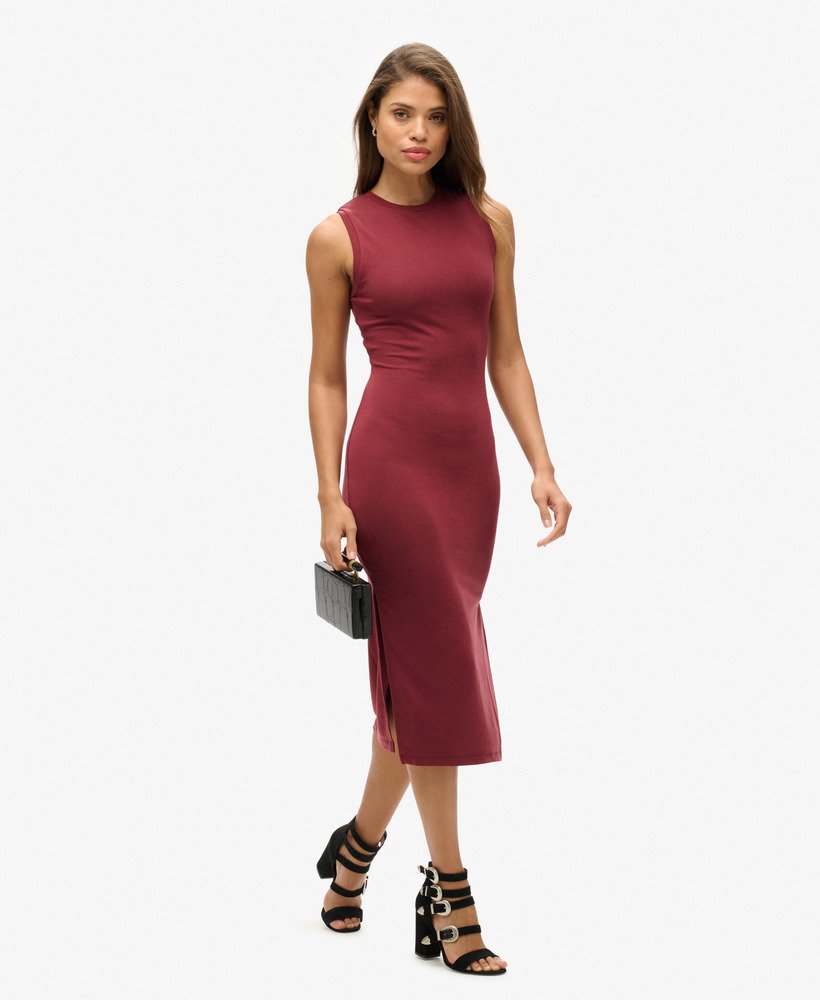 jersey midi-jurk met detail op de rug in port