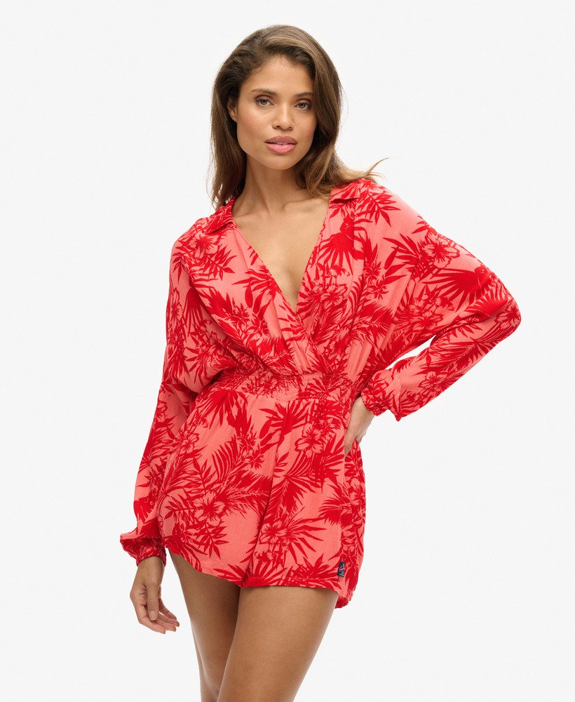 vintage strandjumpsuit in hawaiiaans koraal