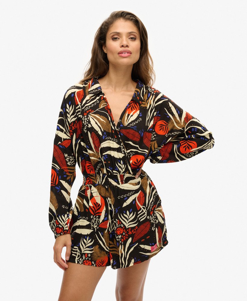 vintage strandjumpsuit met i see you-print.