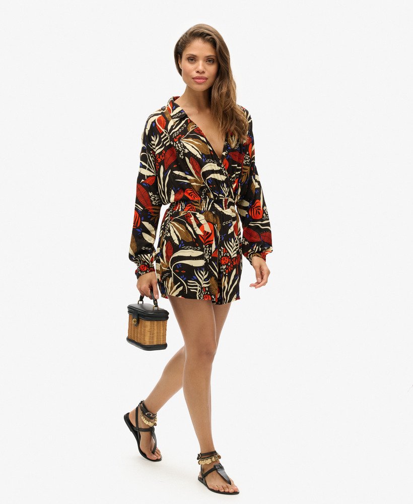 vintage strandjumpsuit met i see you-print.