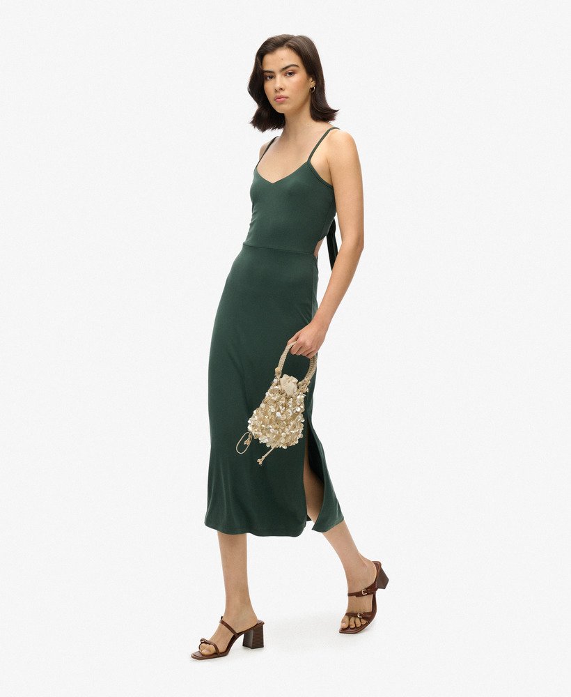 jersey jurk met open rug in bosgroen