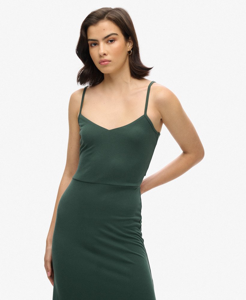 jersey jurk met open rug in bosgroen