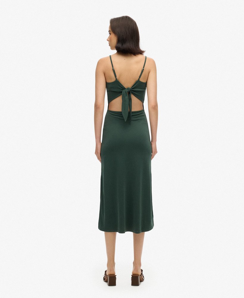 jersey jurk met open rug in bosgroen