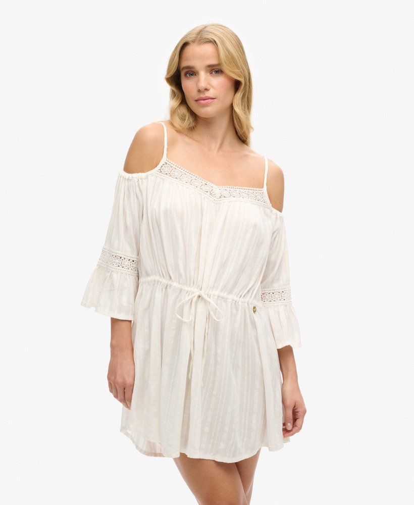 off-white mini-jurk met open schouders