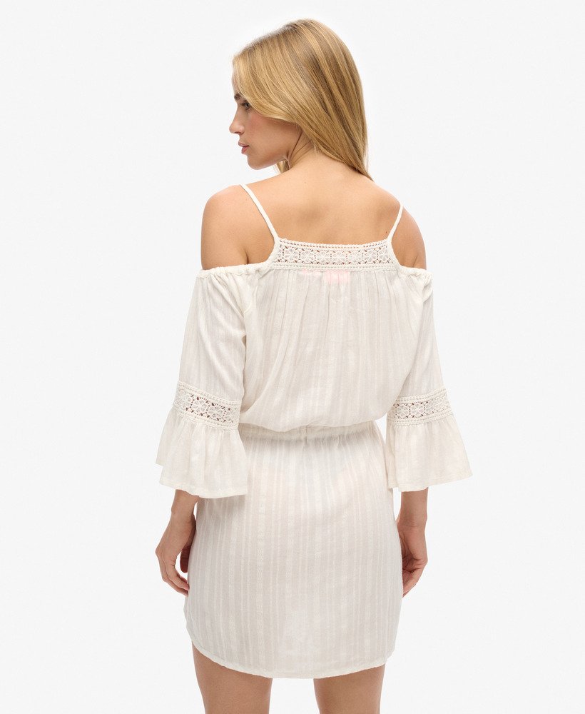 off-white mini-jurk met open schouders