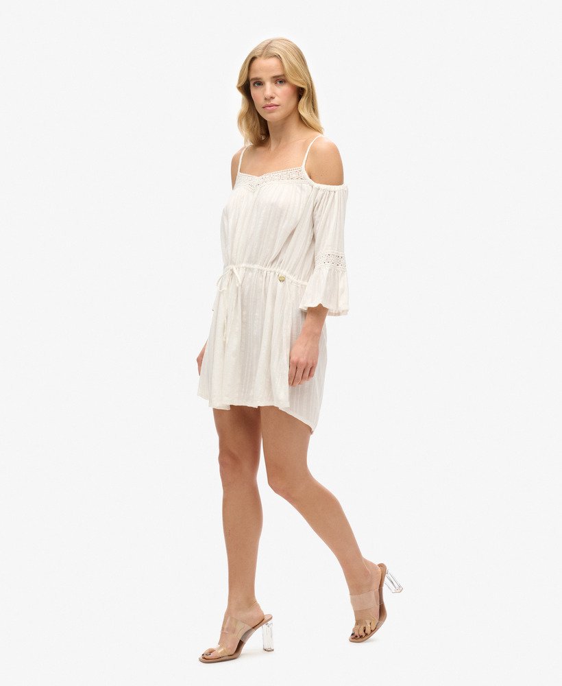 off-white mini-jurk met open schouders