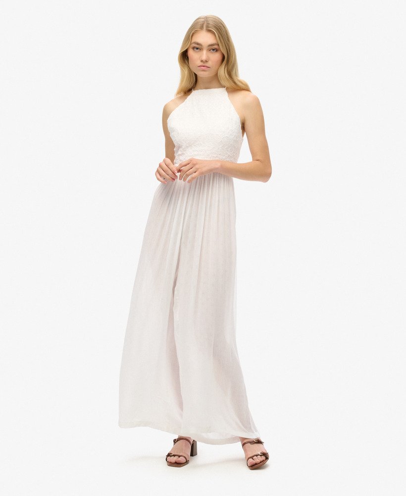 geborduurde jumpsuit in gebroken wit.