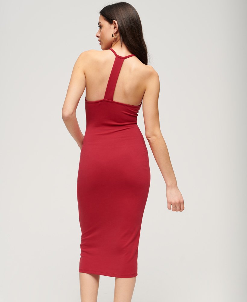 halterjurk met bandjes op de rug in rood