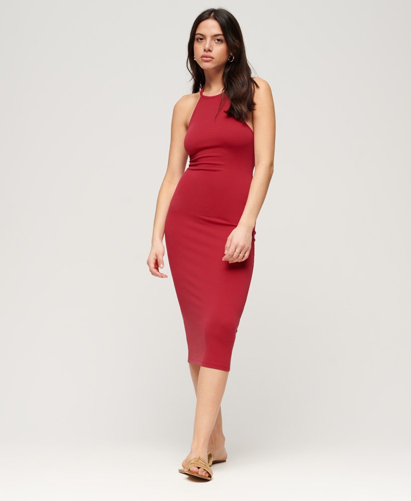 halterjurk met bandjes op de rug in rood