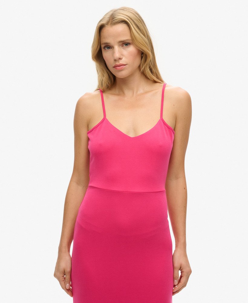 jersey jurk met open rug in highland berry