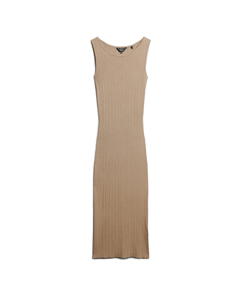 rugloze gebreide midi-jurk in licht taupe