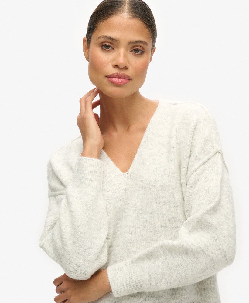 gebreide jurk met v-hals in glacier grey marl