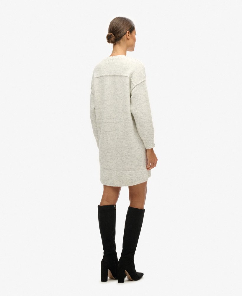 gebreide jurk met v-hals in glacier grey marl