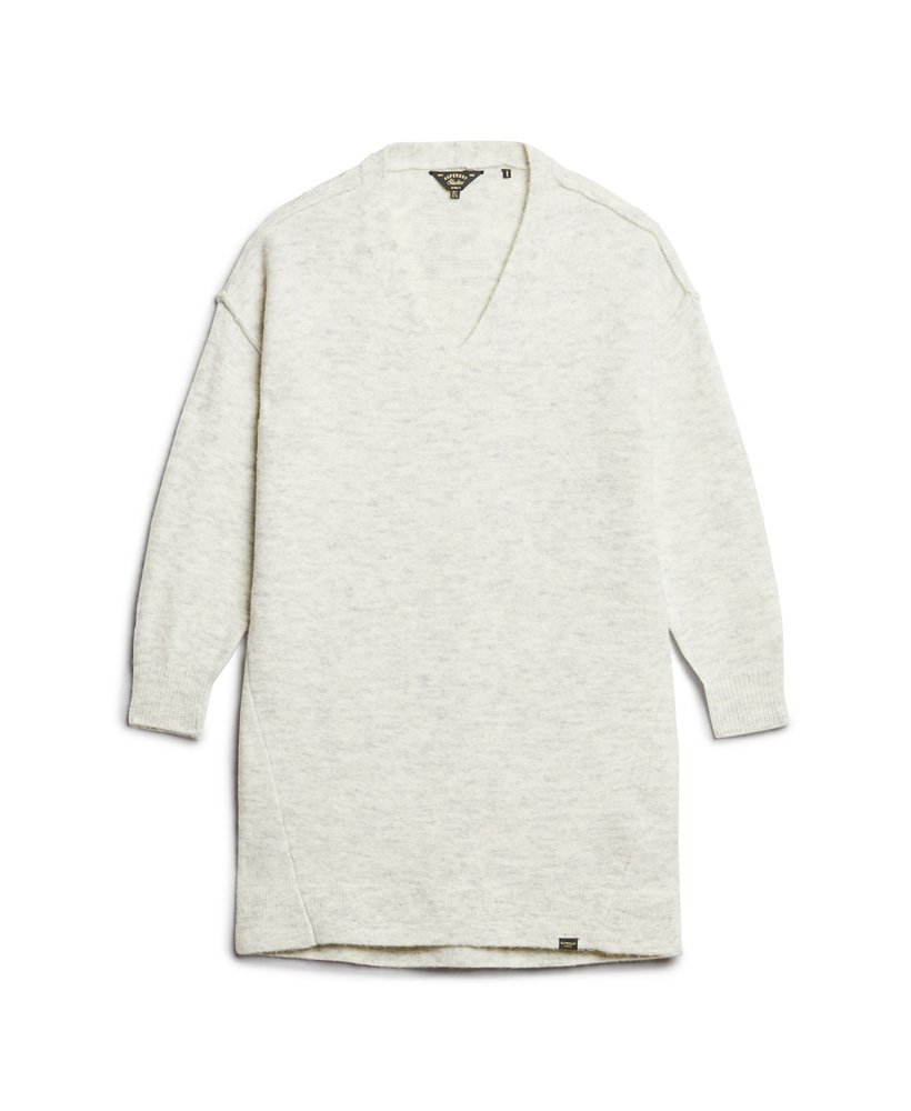 gebreide jurk met v-hals in glacier grey marl