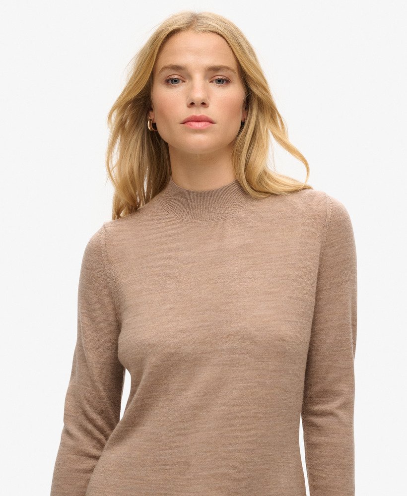 merino gebreide jurk met lange mouwen in bison marl