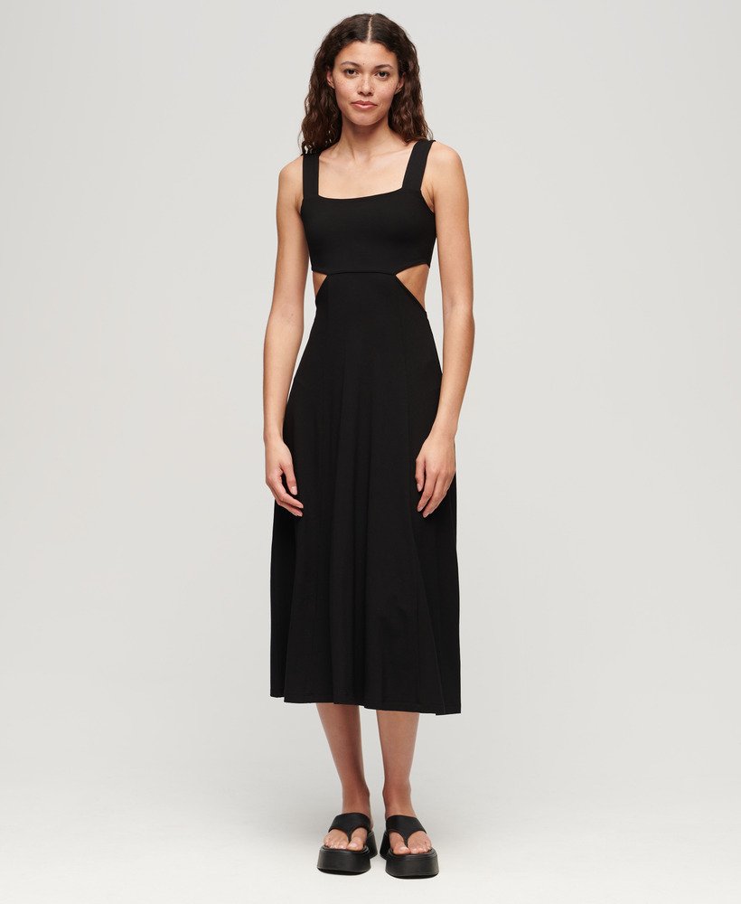 jersey midi-jurk met uitsnijdingen in zwart