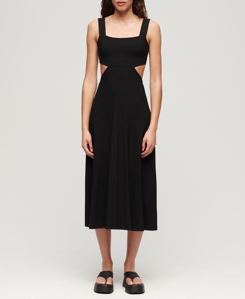 jersey midi-jurk met uitsnijdingen in zwart