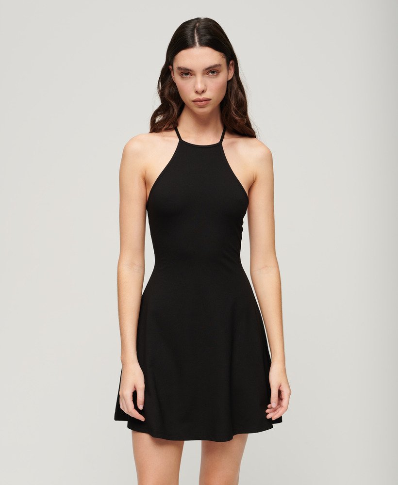 mini jersey fit-and-flare jurk in zwart