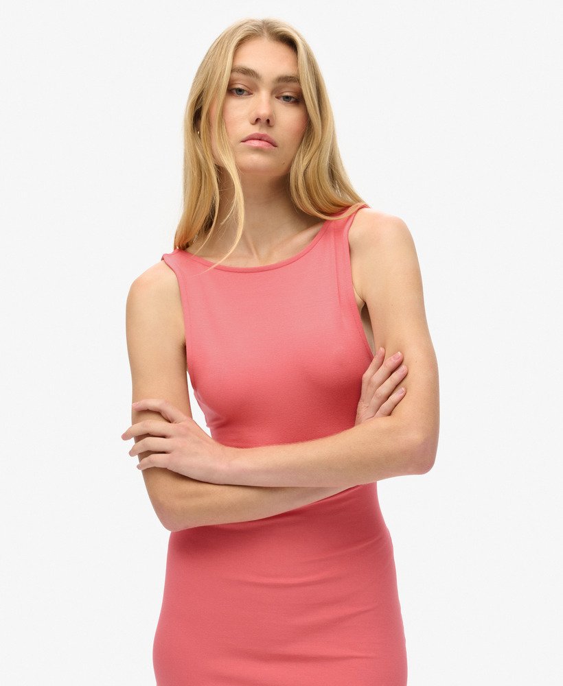 jersey midi-jurk met gedraaide rug in woestijnroze