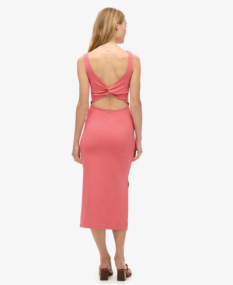 jersey midi-jurk met gedraaide rug in woestijnroze