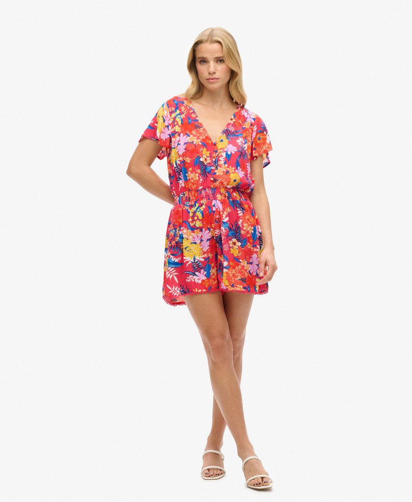 playsuit met korte mouwen voor op het strand in roze anemone