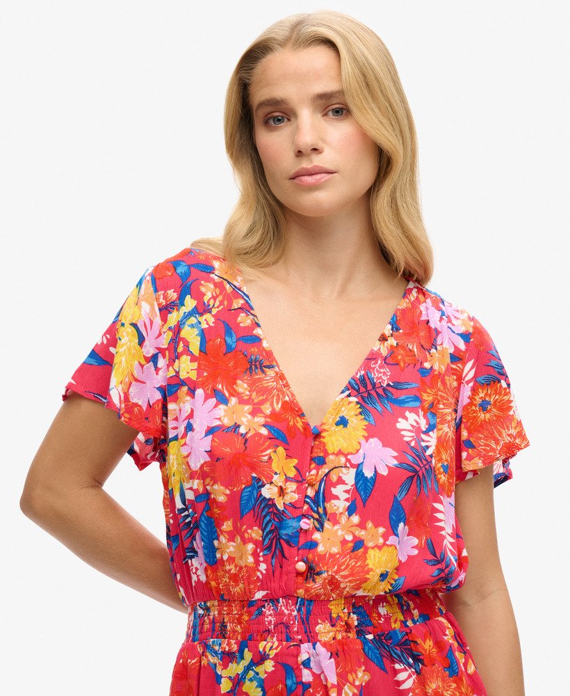 playsuit met korte mouwen voor op het strand in roze anemone