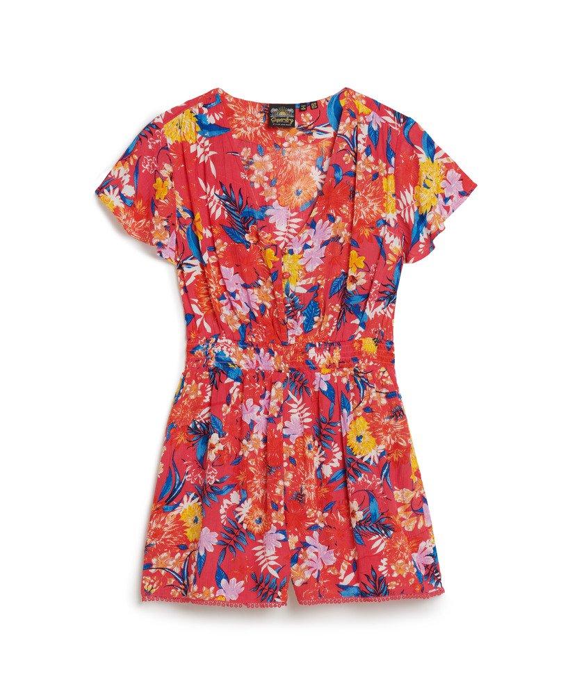 playsuit met korte mouwen voor op het strand in roze anemone