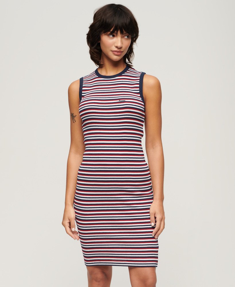 rib bodycon midi jurk in rijke marineblauwe streep