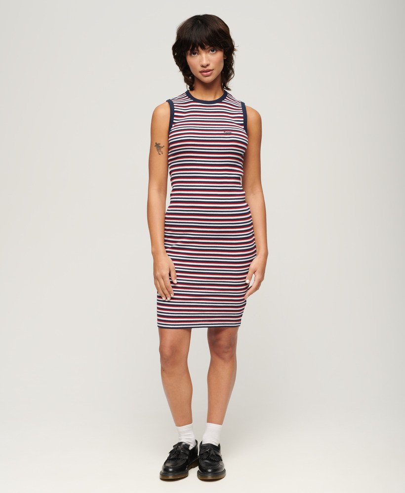 rib bodycon midi jurk in rijke marineblauwe streep