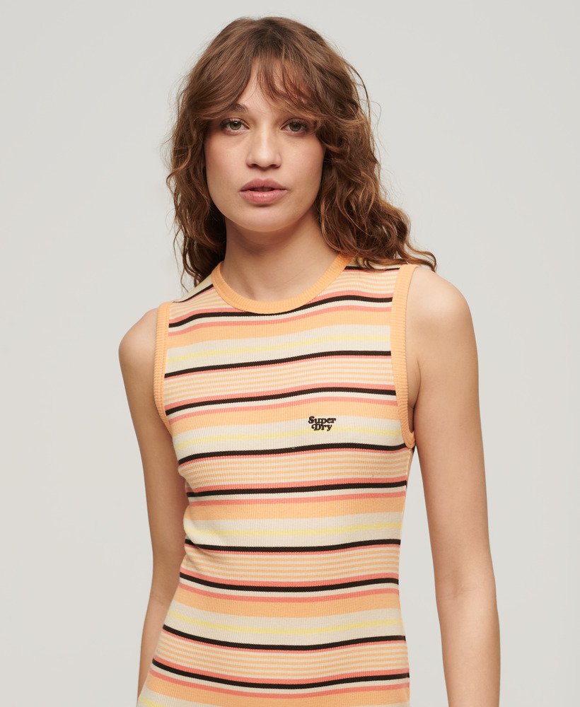 geribbelde bodycon midi-jurk met oranje strepen.