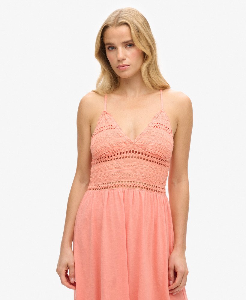 jersey kanten maxi-jurk in fusion coral