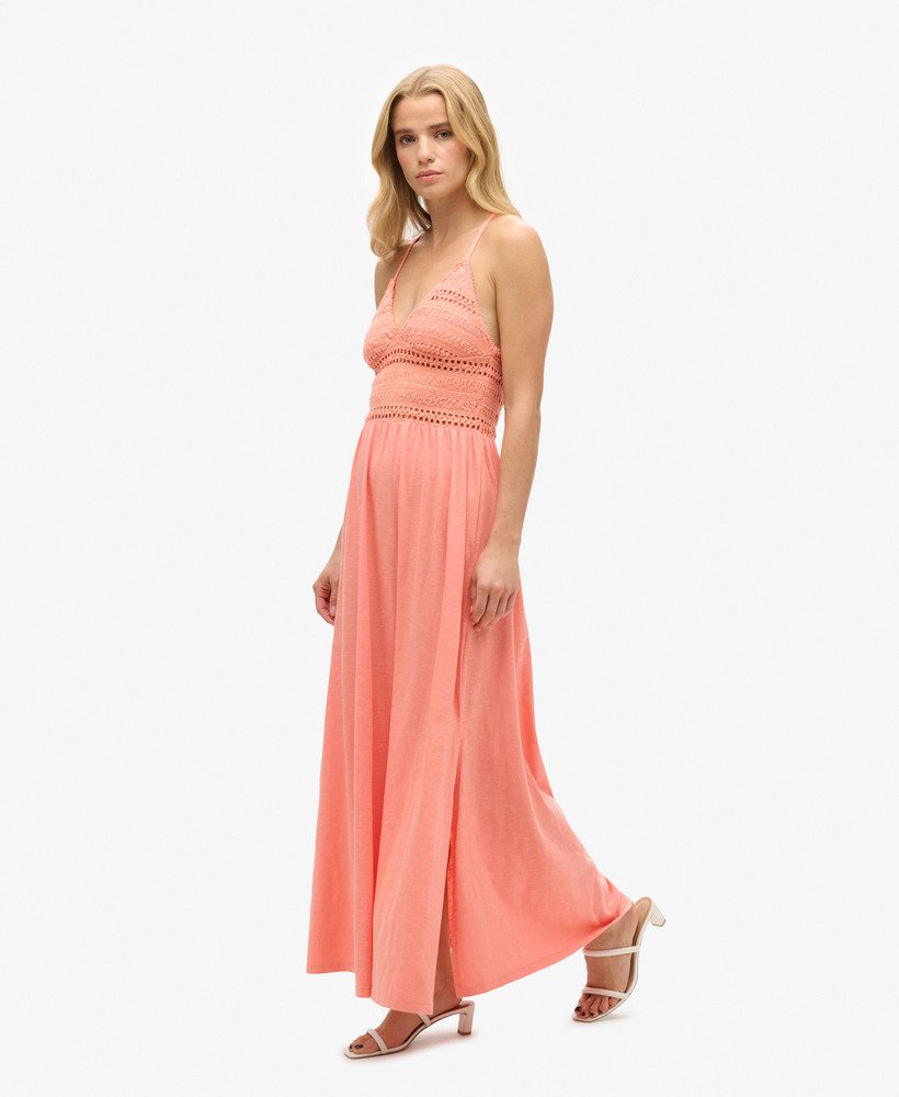 jersey kanten maxi-jurk in fusion coral