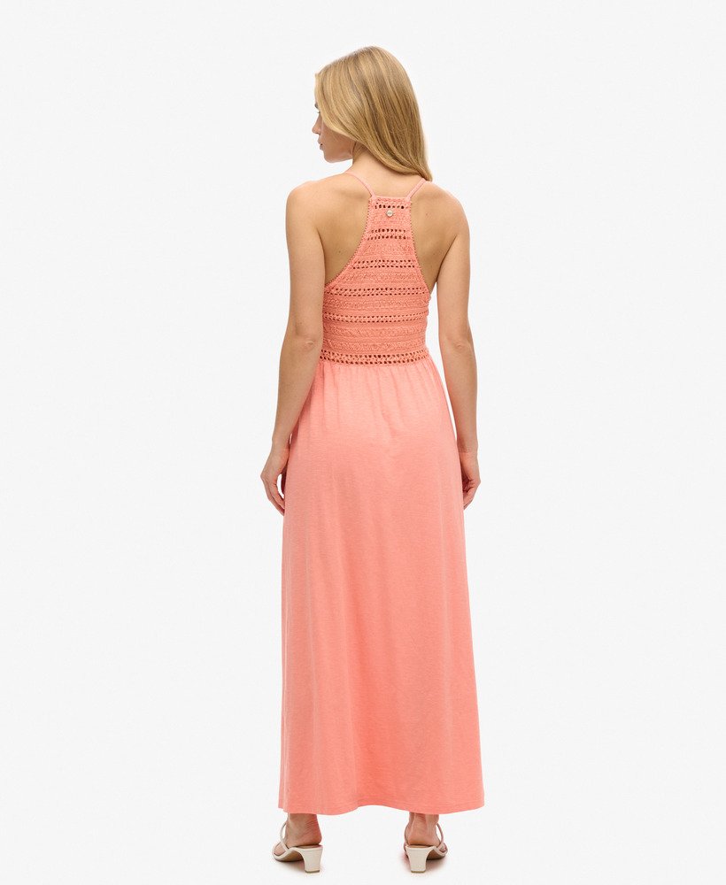 jersey kanten maxi-jurk in fusion coral