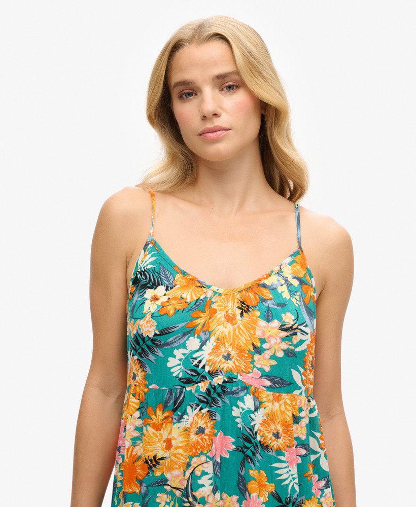 mini cami strandjurk in bali-blauw met anemoonmotief