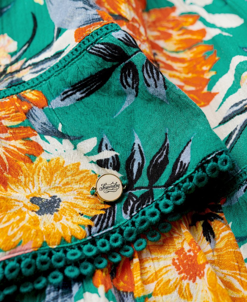 mini cami strandjurk in bali-blauw met anemoonmotief