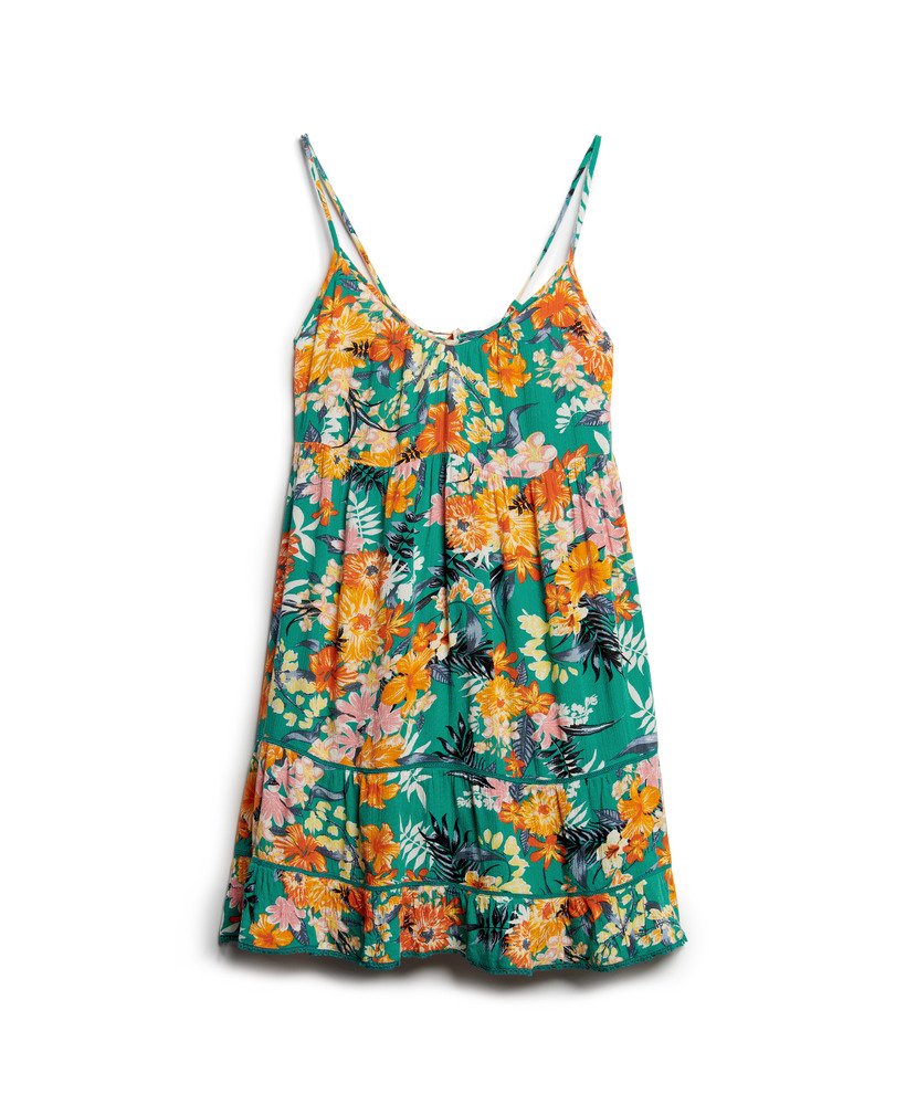 mini cami strandjurk in bali-blauw met anemoonmotief