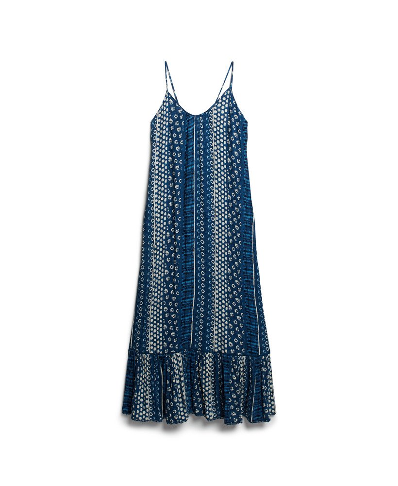 maxi strandjurk met camisole in shirbori-blauw