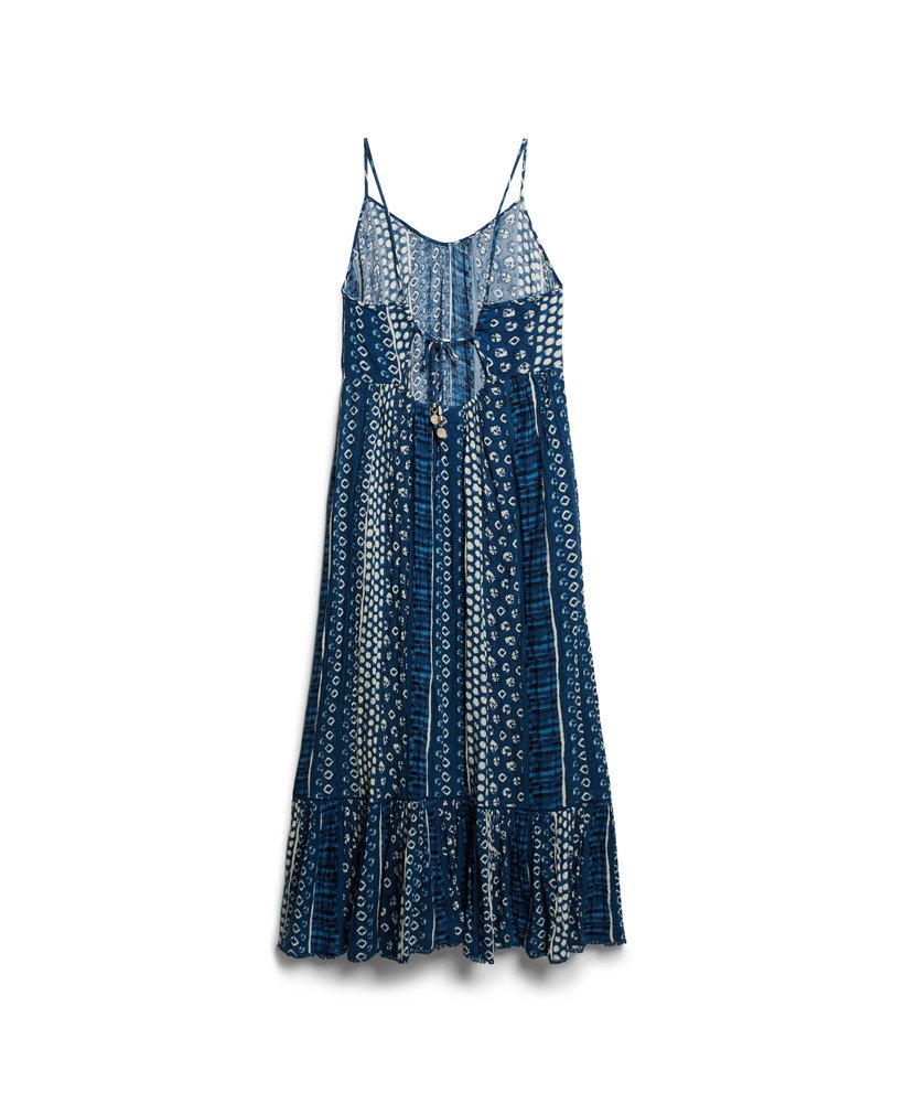maxi strandjurk met camisole in shirbori-blauw
