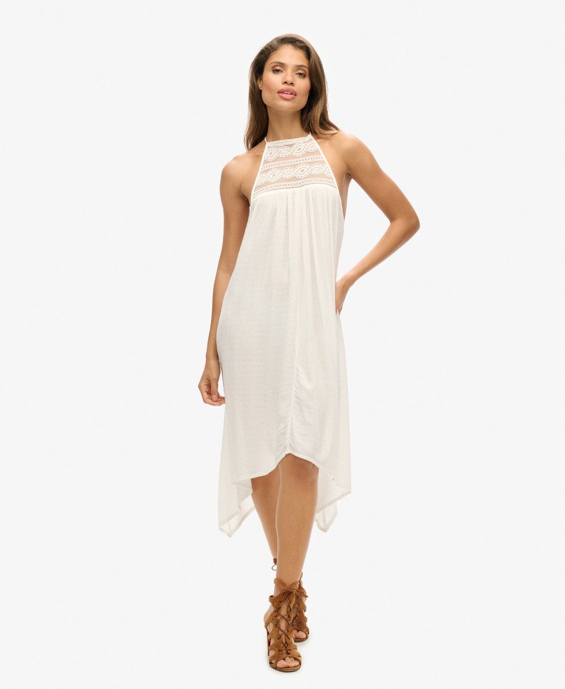 ibiza halter midi-jurk in gebroken wit