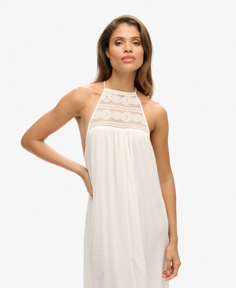 ibiza halter midi-jurk in gebroken wit