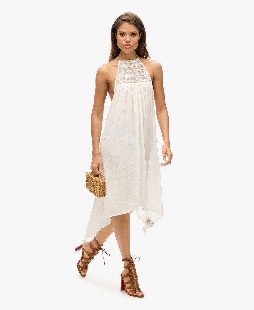 ibiza halter midi-jurk in gebroken wit