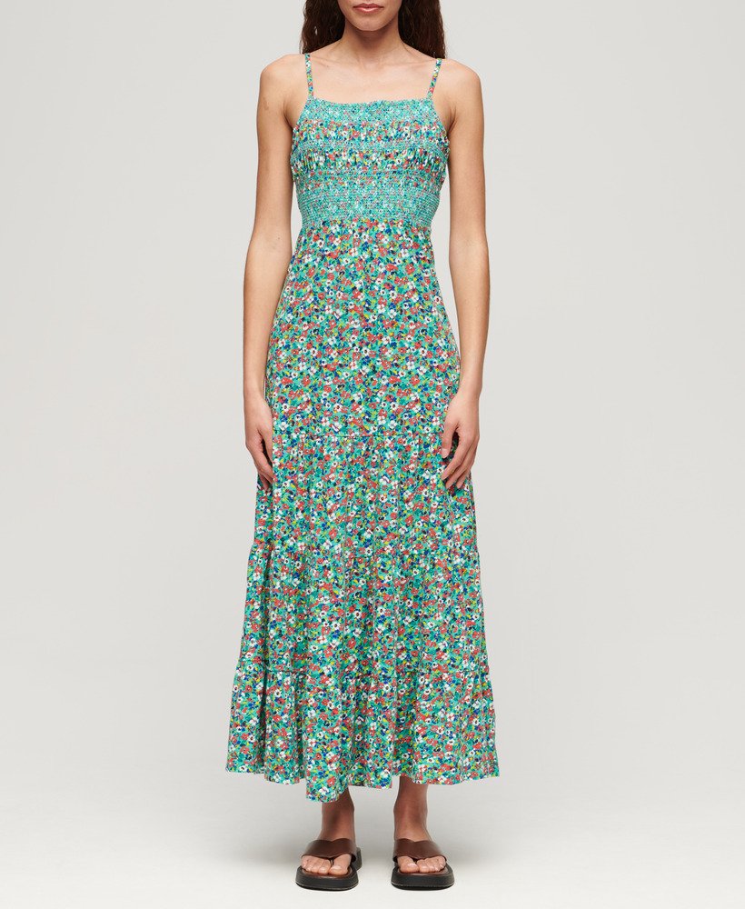 geplooide cami-maxijurk in betsy ditsy green