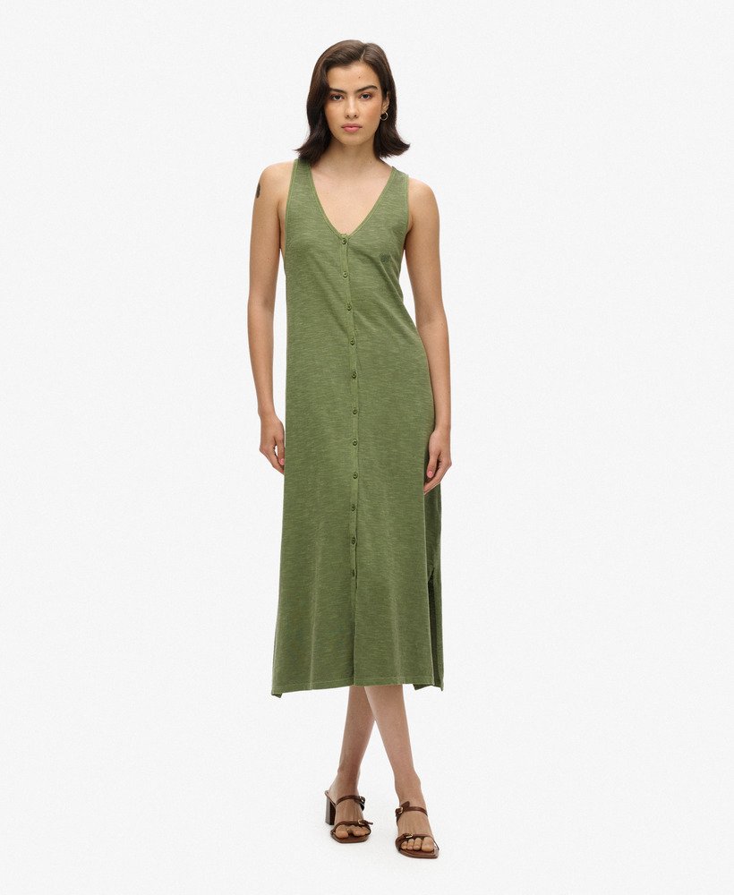 strandjersey vest midi-jurk in olijfgroen kaki